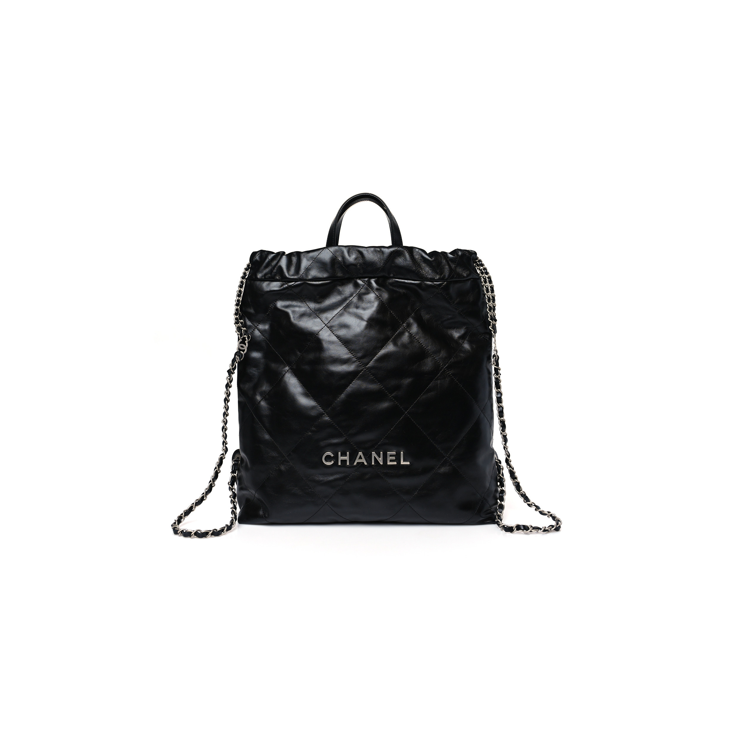 Ch*el master shiny calfskin quilted Ch*el 22 backpack black (34*29*10.5cm)